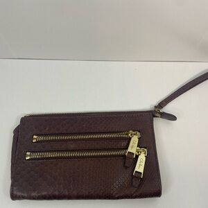 Cole Haan Brown Wristlet with Gold Zippers